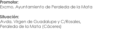 Promotor:
Excmo. Ayuntamiento de Peraleda de la Mata Situación: Avda. Virgen de Guadalupe y C/Rosales, Peraleda de la Mata (Cáceres)
